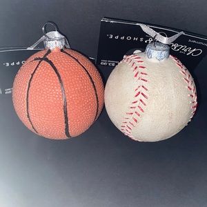 Christmas Shoppe Sports 🏀 ⚾️ Ornaments, 1 Baseball;  1 Basketball Ornament NWT